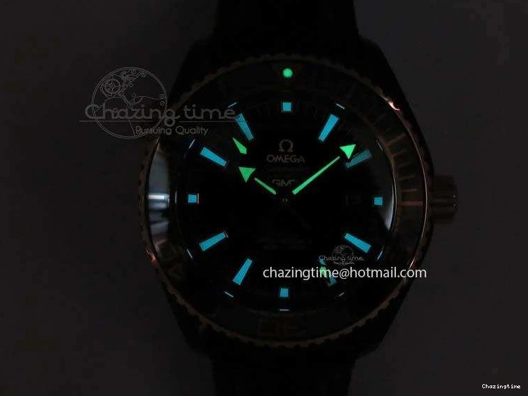 0427 Planet Ocean 45mm GMT DLC RG JHF Best Edition Black Dial On Leather Strap A Soft 8193